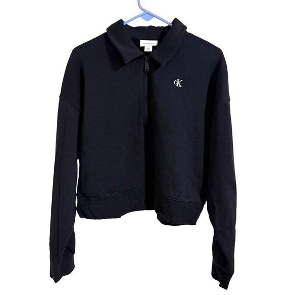 Calvin Klein Archive Logo Fleece Quarter Zip Polo Sweatshirt - Picture 4 of 9